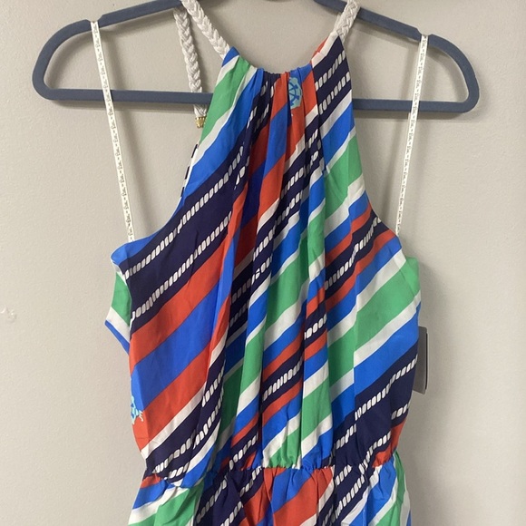 LILLY PULITZER KENNET OVERBOARD STRIPE BRAIDED CHAIN HALTER DRESS 100% SILK - Picture 11 of 14